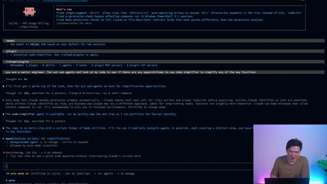 Вывод субагента Claude Code с использованием Kimi K3 в исходном видео