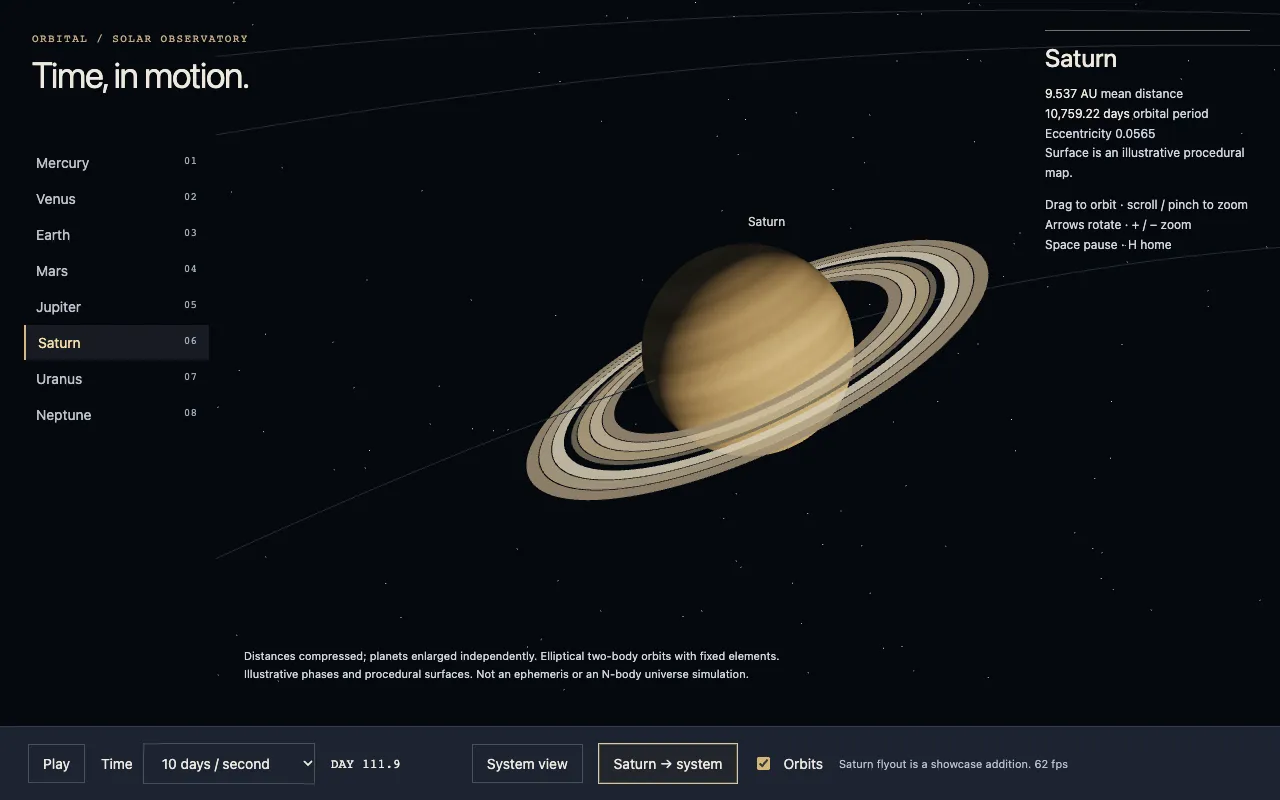Фактический скриншот браузера Solar-system explorer